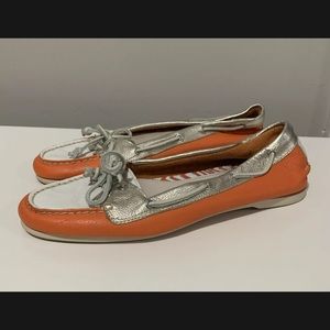 Sperry Top-Sider Audrey Womens Orange/White Leather Slip On Boat Shoes Size 9M